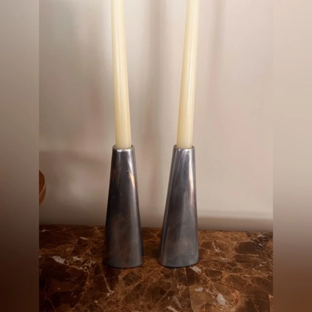 Vintage modern minimalist aluminum candle holders